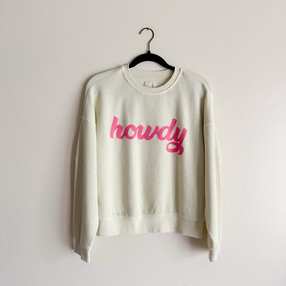 Thread & Supply Light Yellow + Pink Howdy Ribbed Crewneck Sweatshirt - Small - Picture 1 of 7
